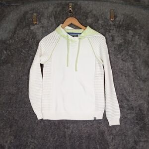 Title Nine White Green Trim Pullover Hoodie Leaves Print Womens Medium